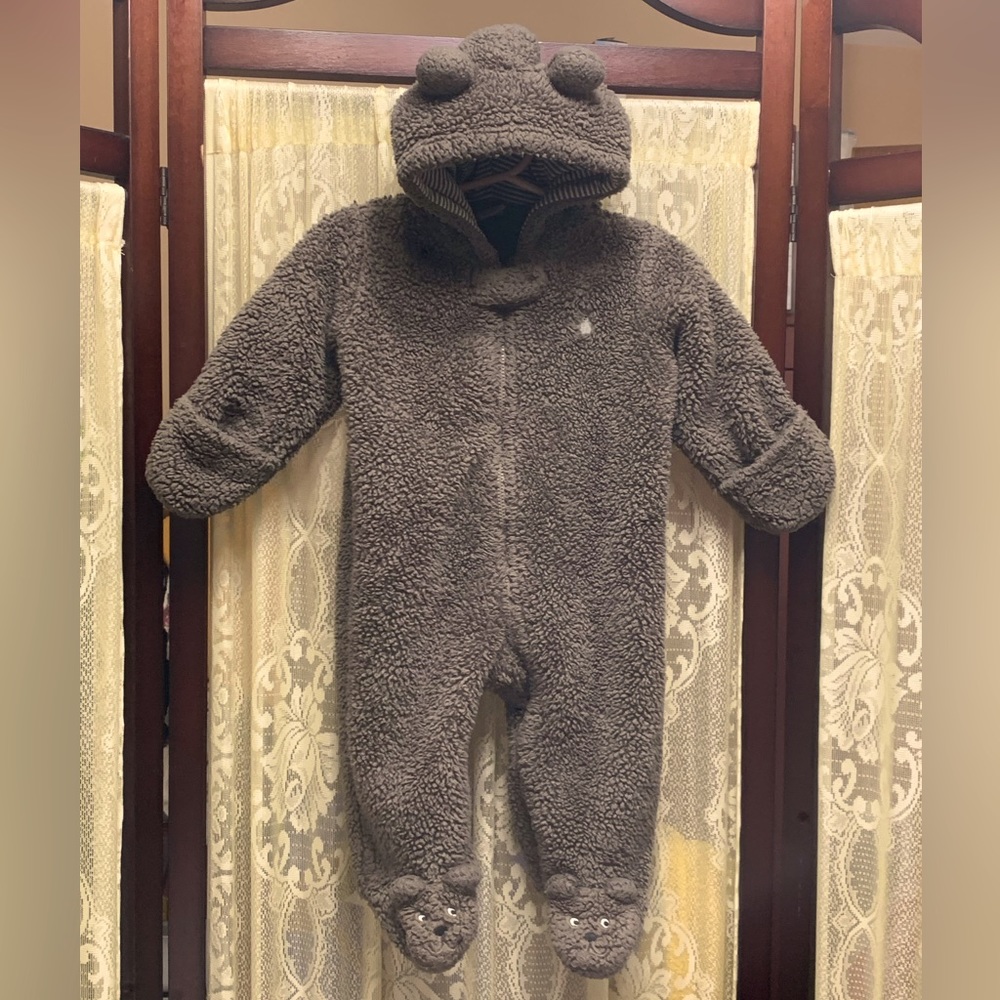 CARTER’S ONE PC. BROWN SHERPA JUMPSUIT - SZ 6 MONTHS